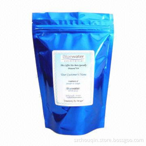 Metalized Foil Coffee Pouches with Zipper Lock, Moisture and Oxygen Proof, Stand Up